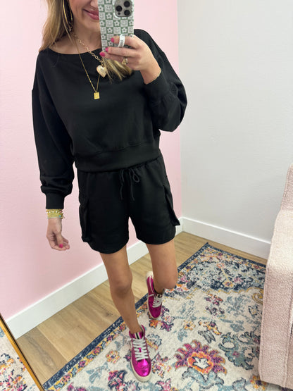 Black Scuba Two Piece Cargo Short Set
