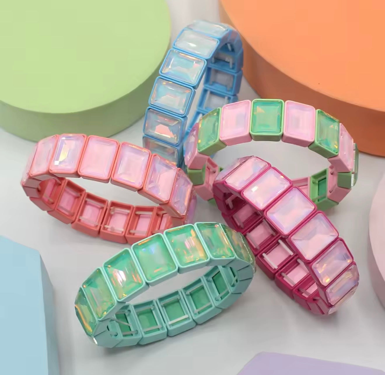 Rectangle Stretchy Colored Crystal Bracelet (lots of colors!)