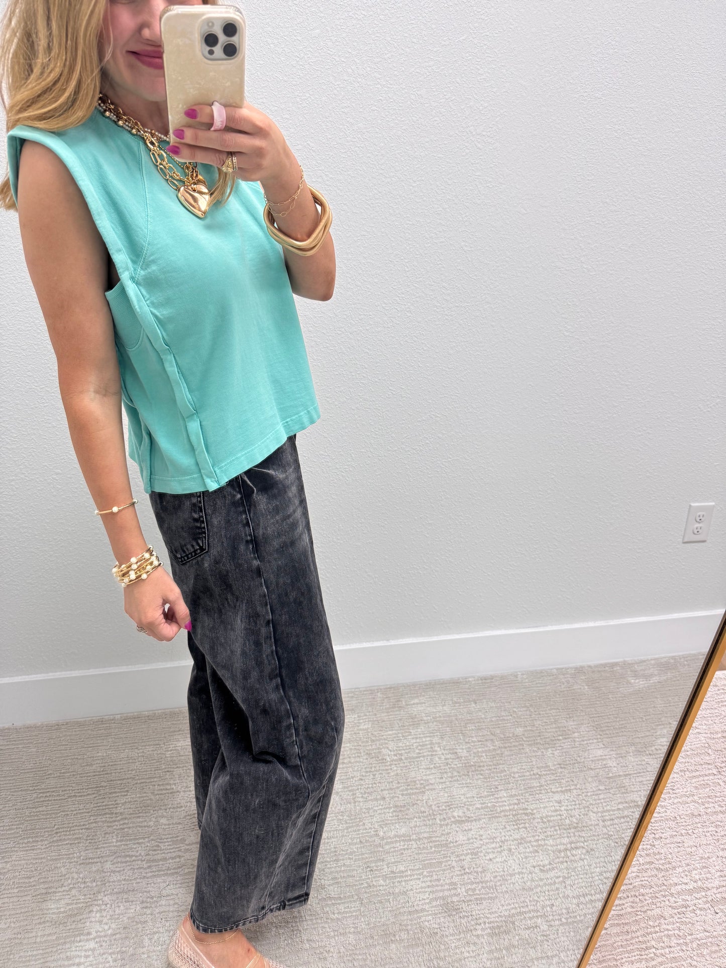 Turquoise  Sleeveless Top with Side Panel