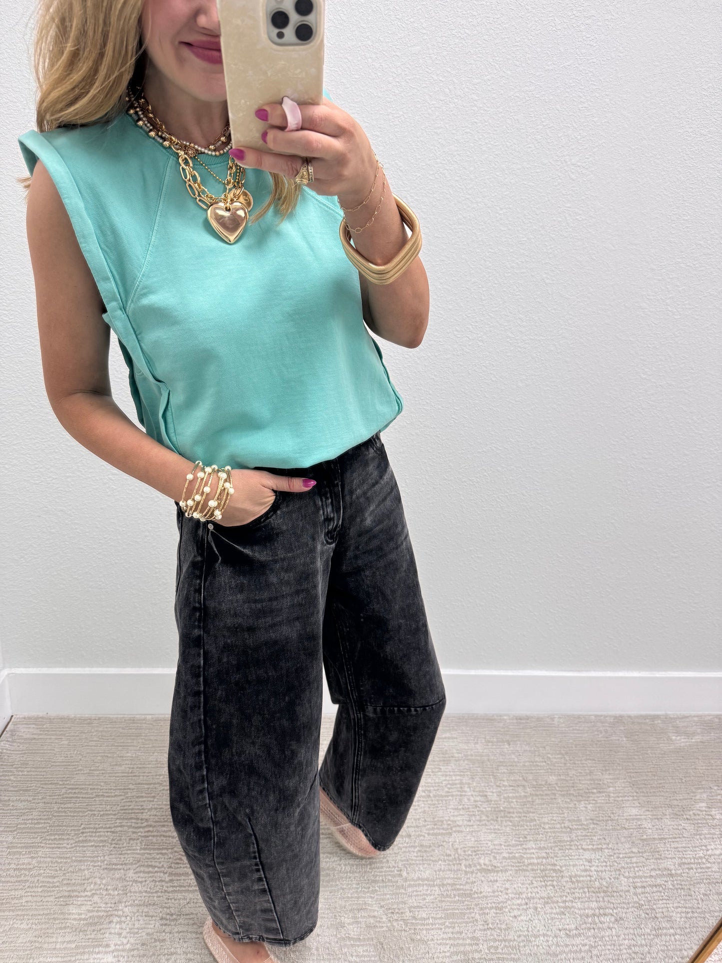 Turquoise  Sleeveless Top with Side Panel