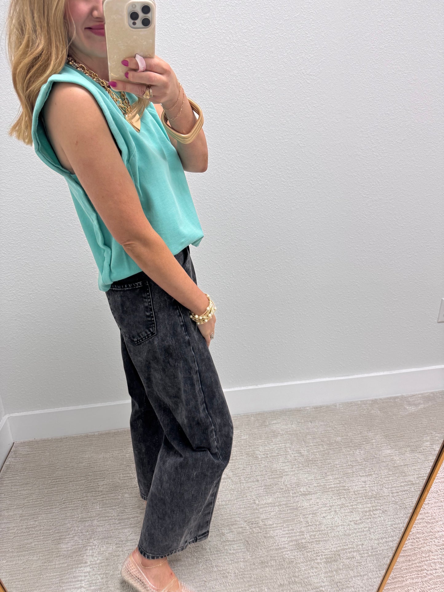 Turquoise  Sleeveless Top with Side Panel