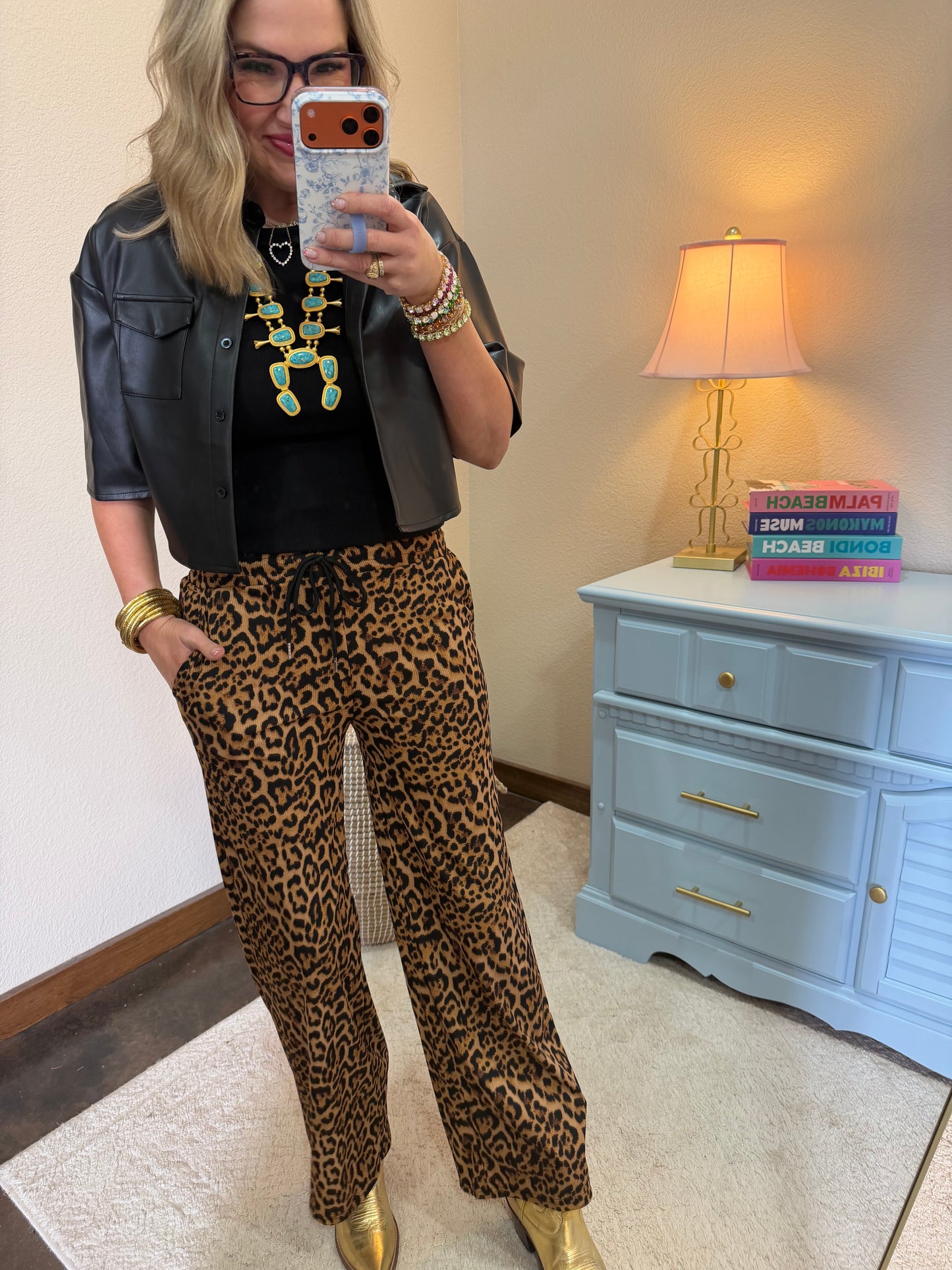 Elastic Waist Leopard Pants
