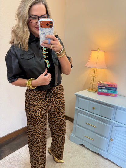 Elastic Waist Leopard Pants