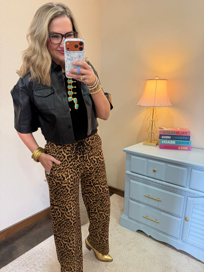 Elastic Waist Leopard Pants