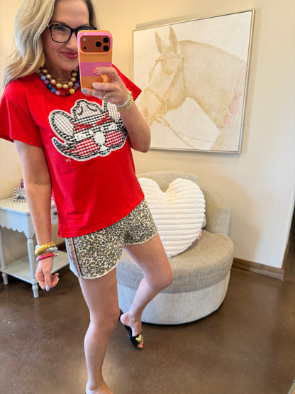Queen of Sparkles Licensed Texas Tech Gingham Mascott Tee