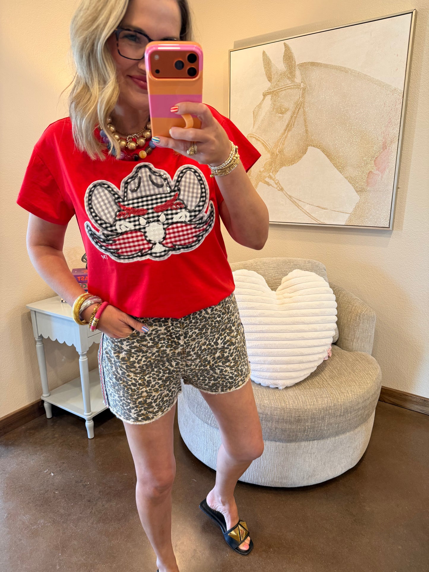 Queen of Sparkles Licensed Texas Tech Gingham Mascott Tee