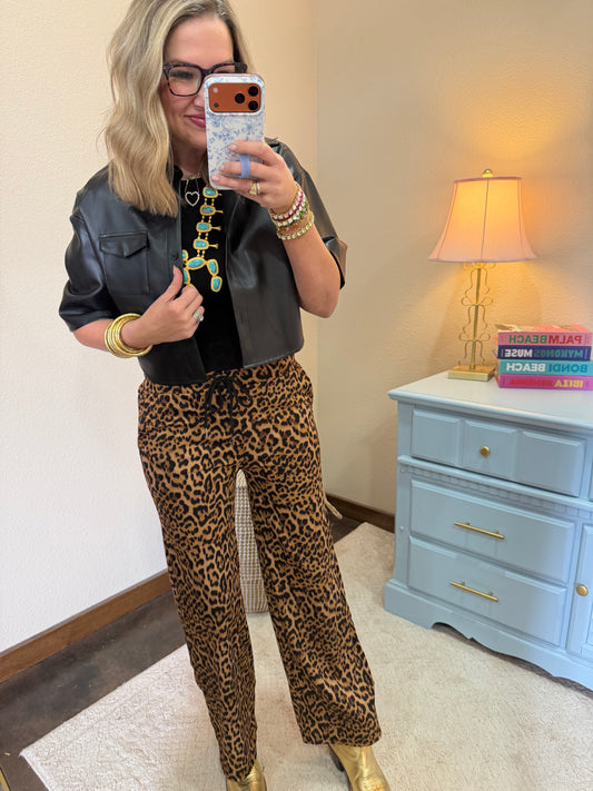 Elastic Waist Leopard Pants