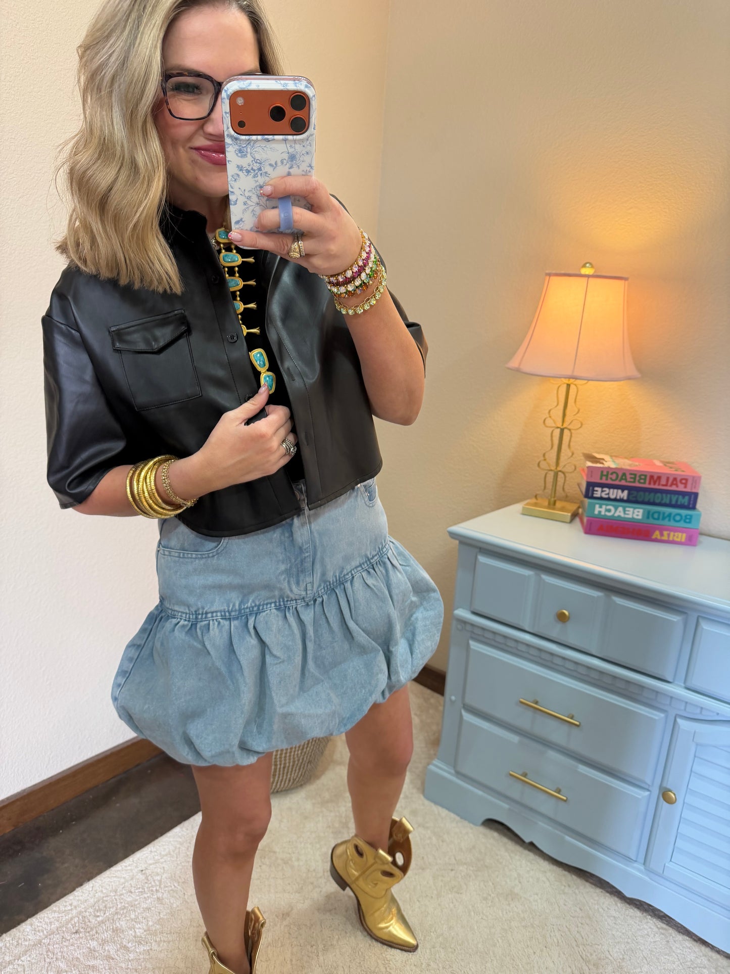 Black Faux Leather Crop Short Sleeve