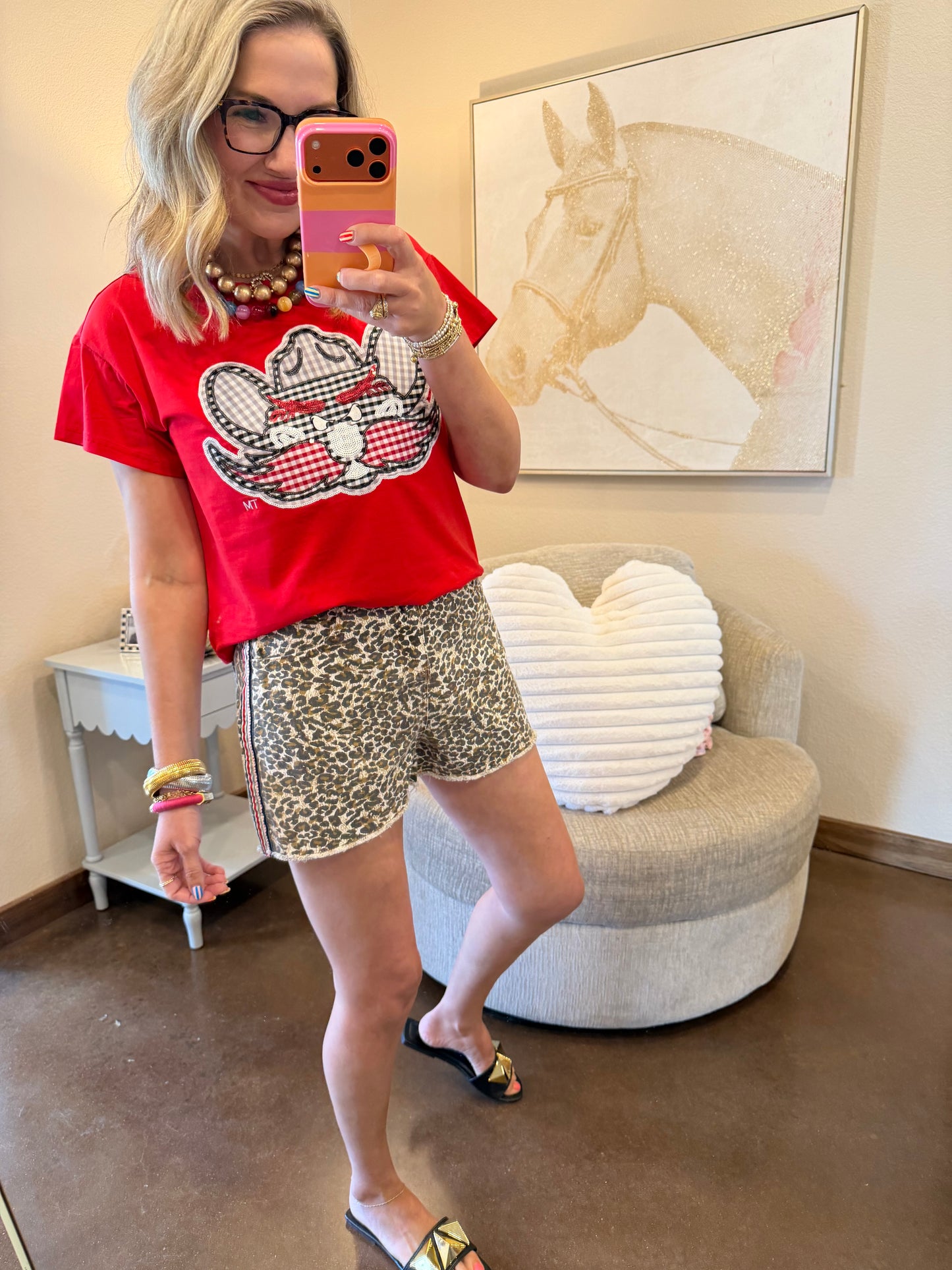 Queen of Sparkles Licensed Texas Tech Gingham Mascott Tee