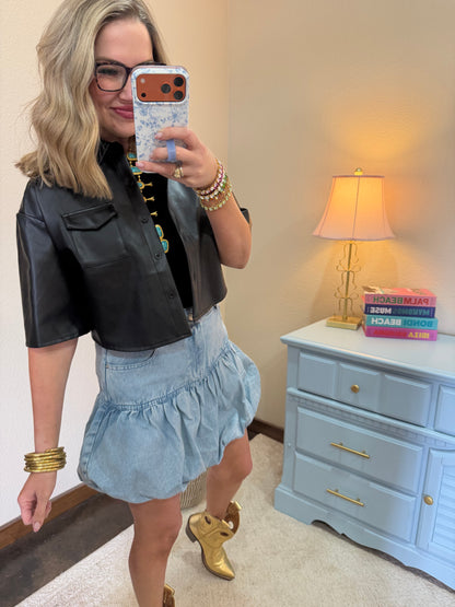 Black Faux Leather Crop Short Sleeve