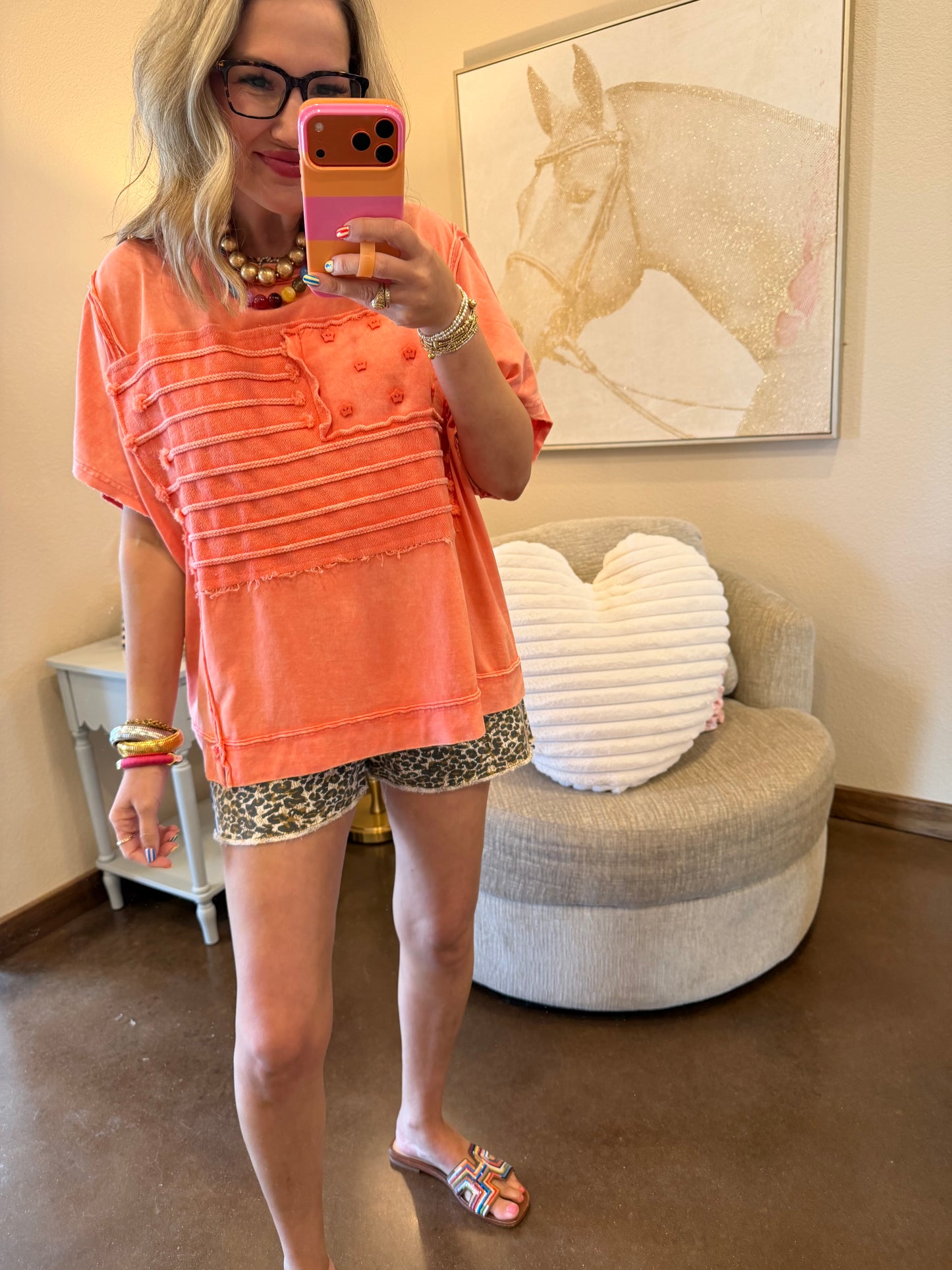 Coral American Flag Mineral Wash Top