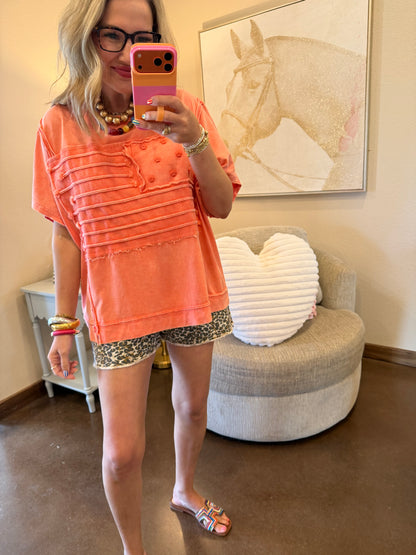 Coral American Flag Mineral Wash Top