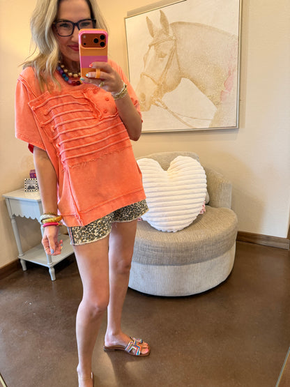 Coral American Flag Mineral Wash Top