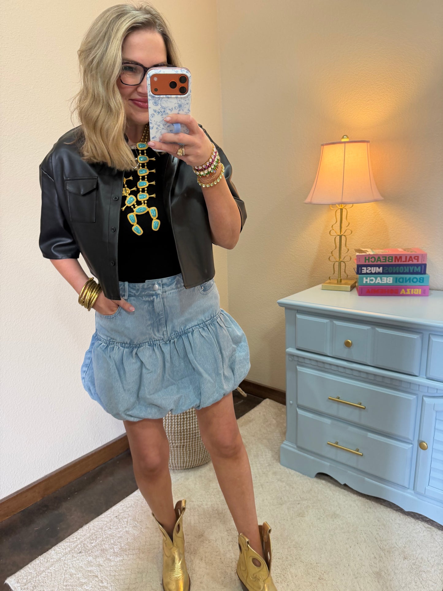 Black Faux Leather Crop Short Sleeve