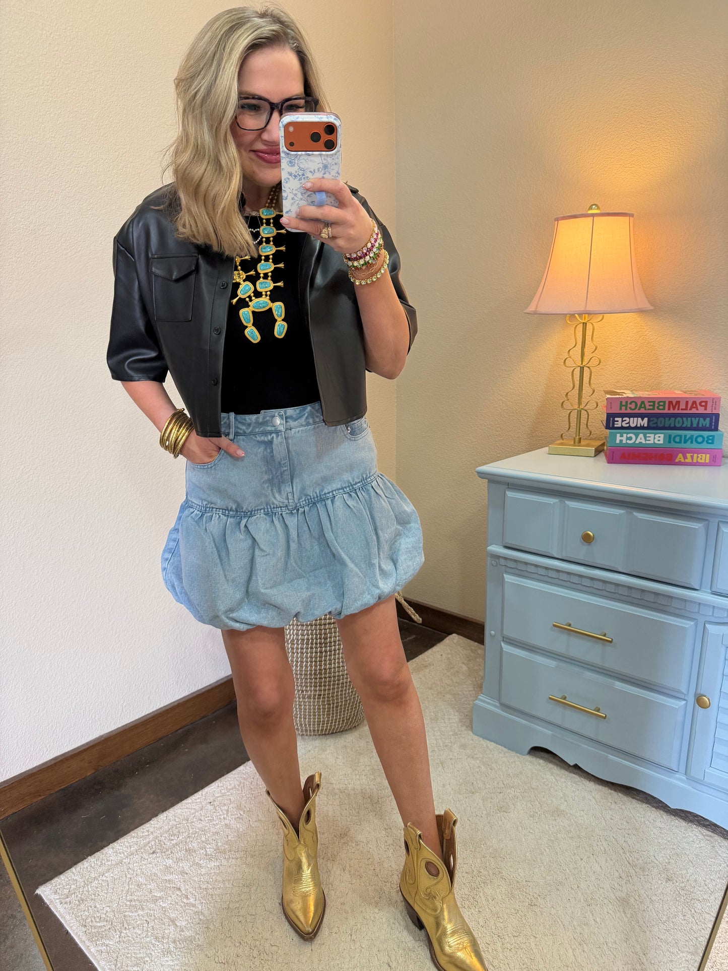 Light Denim Bubble Skirt