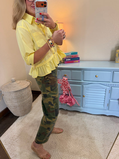 Yellow Collared Ruffle Bottom Top