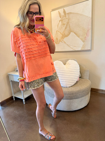 Coral American Flag Mineral Wash Top