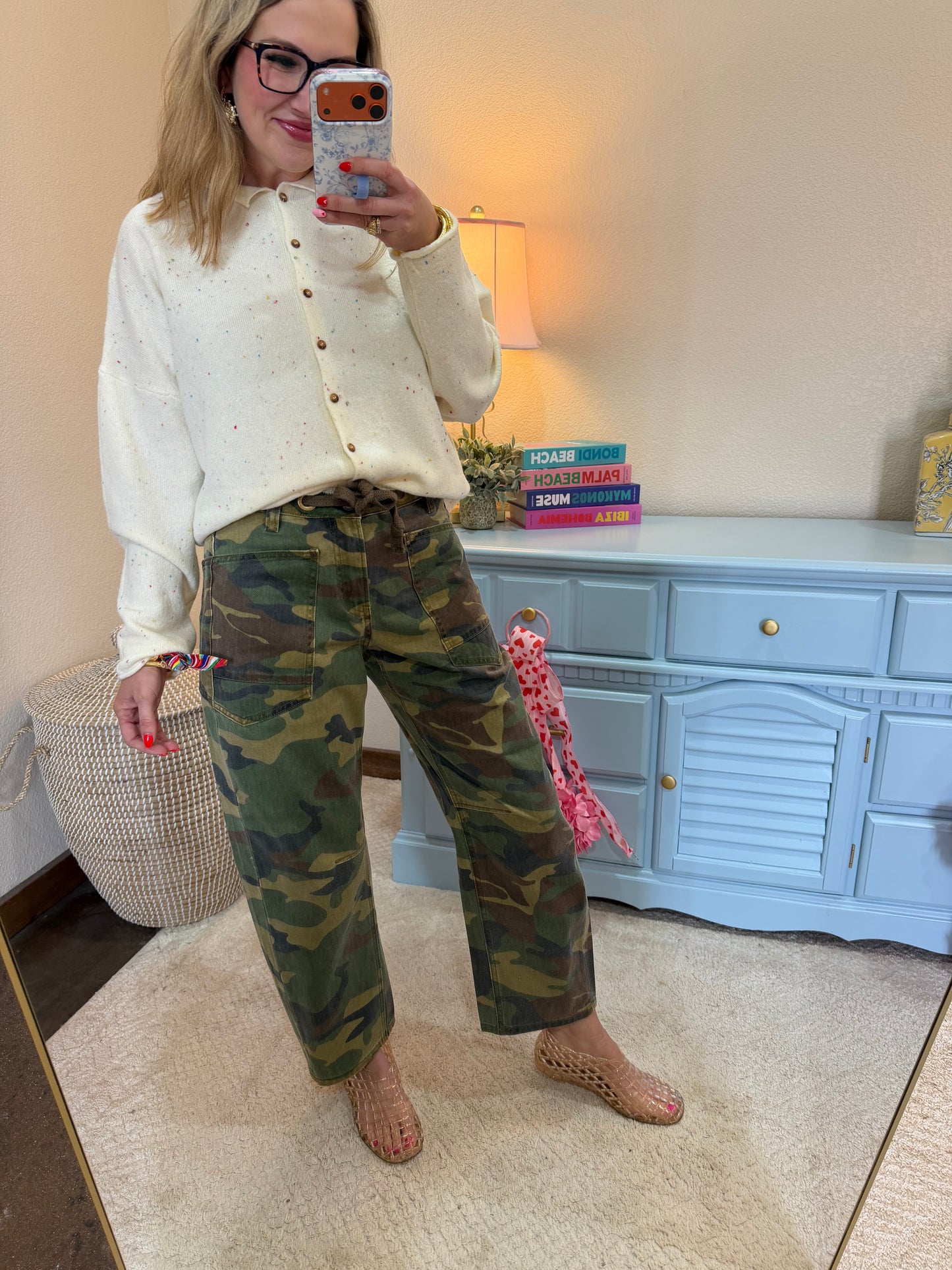 Risen Camo Crop Barrel Jeans