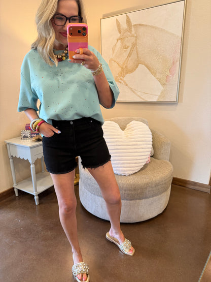 Black Raw Frayed Hem Denim Shorts