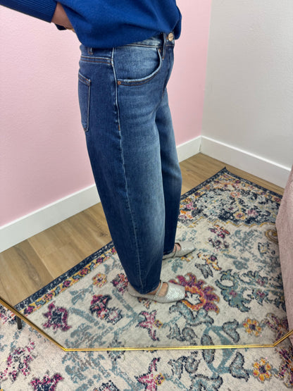 Risen Dark Wash Crop Mild Barrel Jeans FS