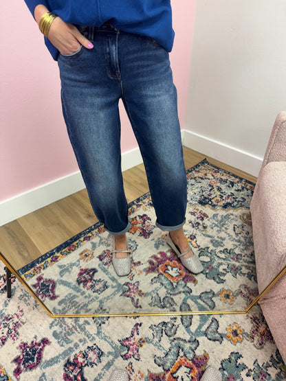 Risen Dark Wash Crop Mild Barrel Jeans FS
