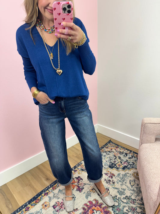 Risen Dark Wash Crop Mild Barrel Jeans
