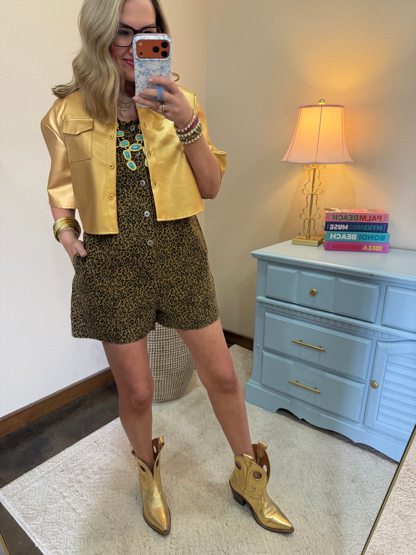 Taupe Leopard Romper with Ruffle Sleeves