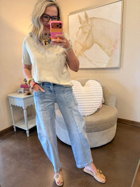 Smoky Taupe Confetti Sparkle Knit Top