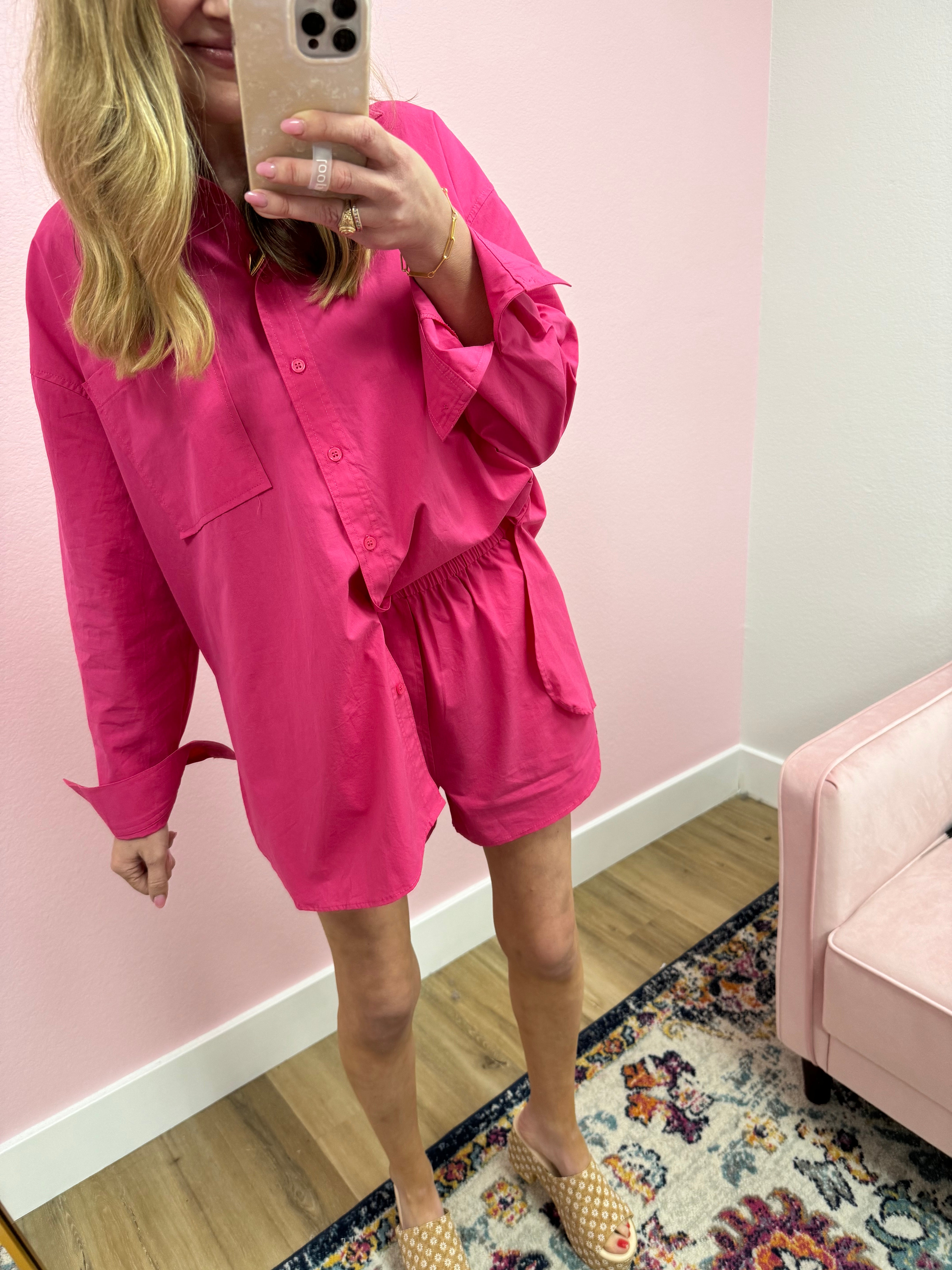 Pink Button Down Two Piece Set