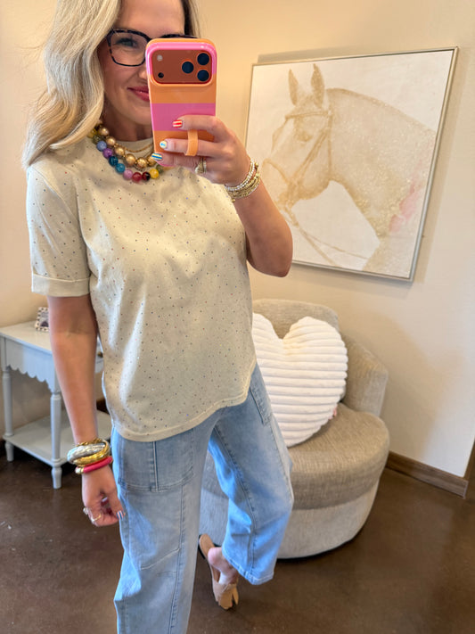 Smoky Taupe Confetti Sparkle Knit Top