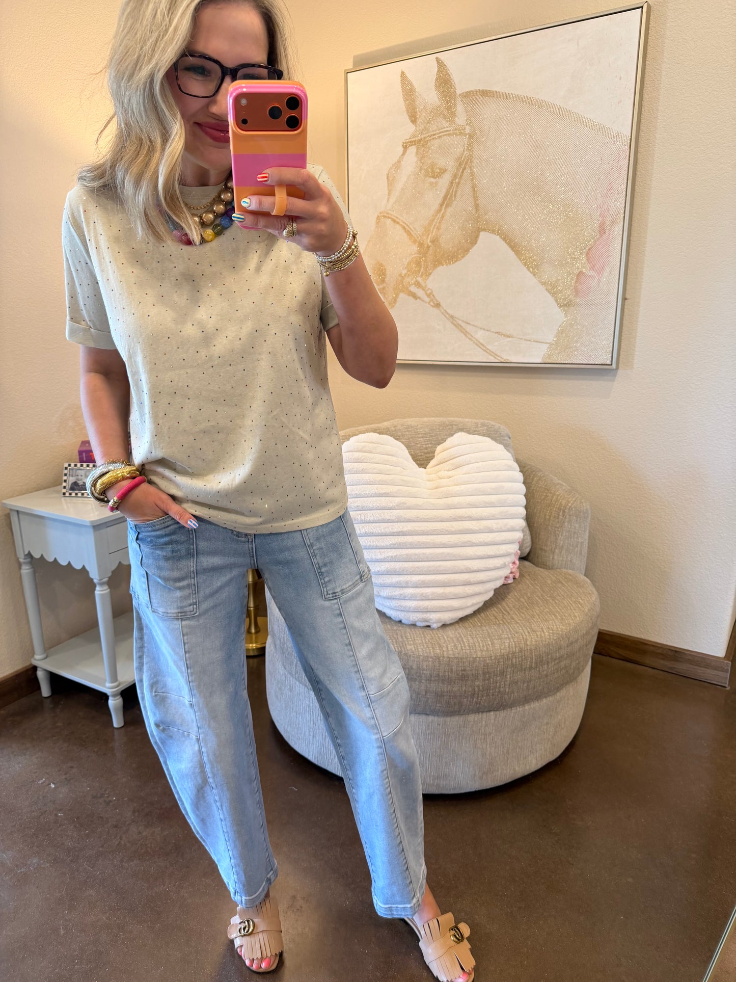 Smoky Taupe Confetti Sparkle Knit Top