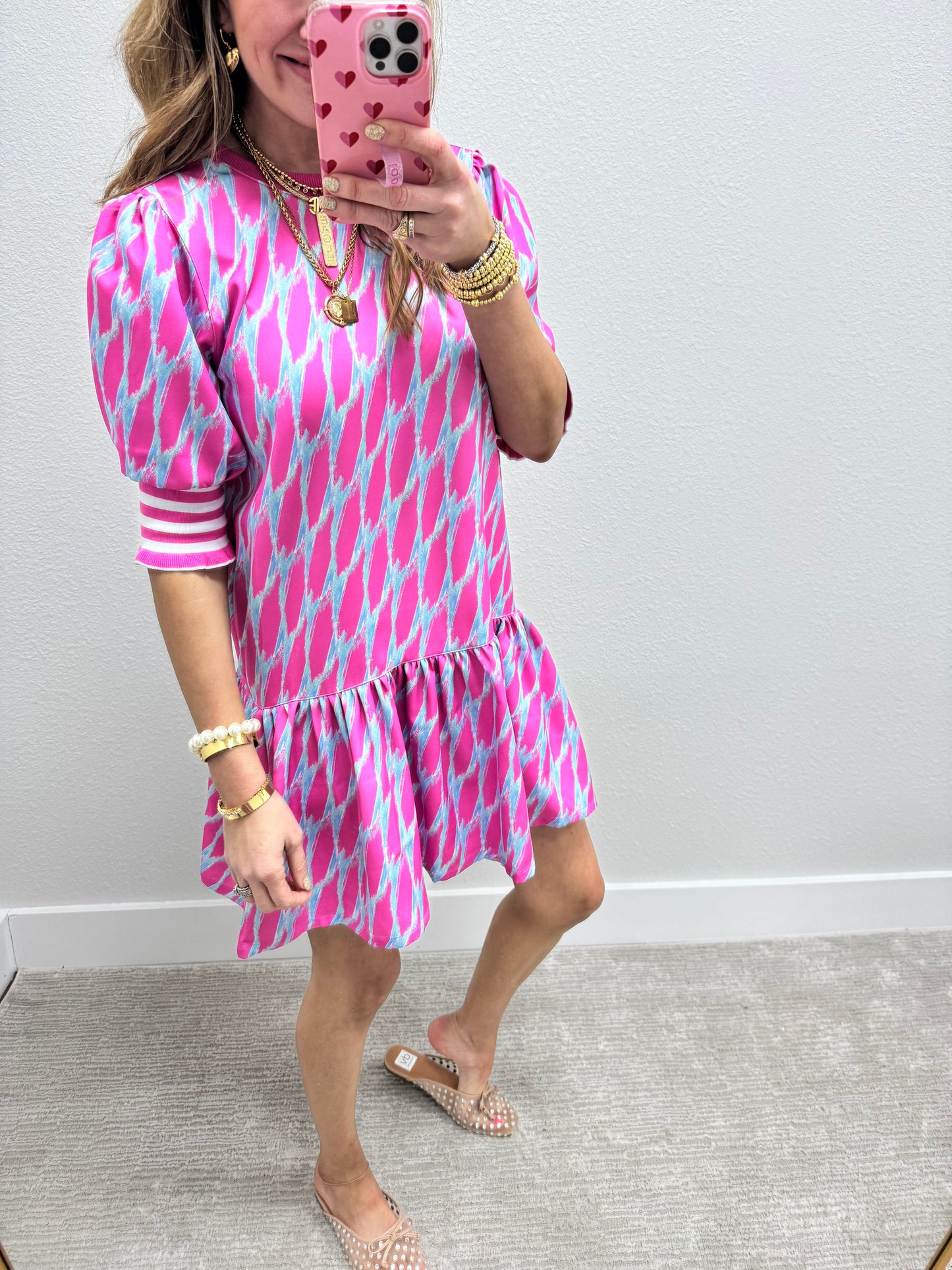Scuba Pink and Blue Printed Dress