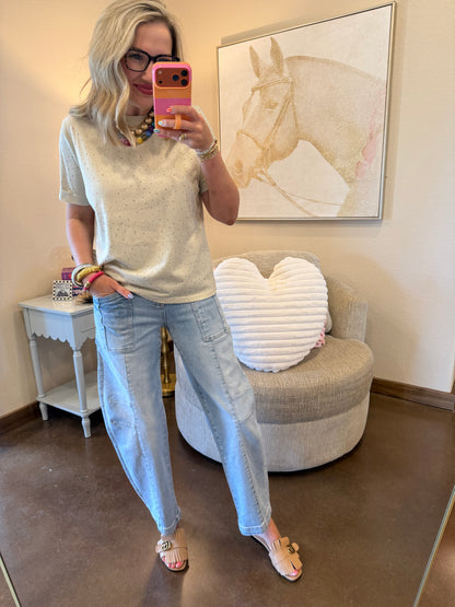 Smoky Taupe Confetti Sparkle Knit Top