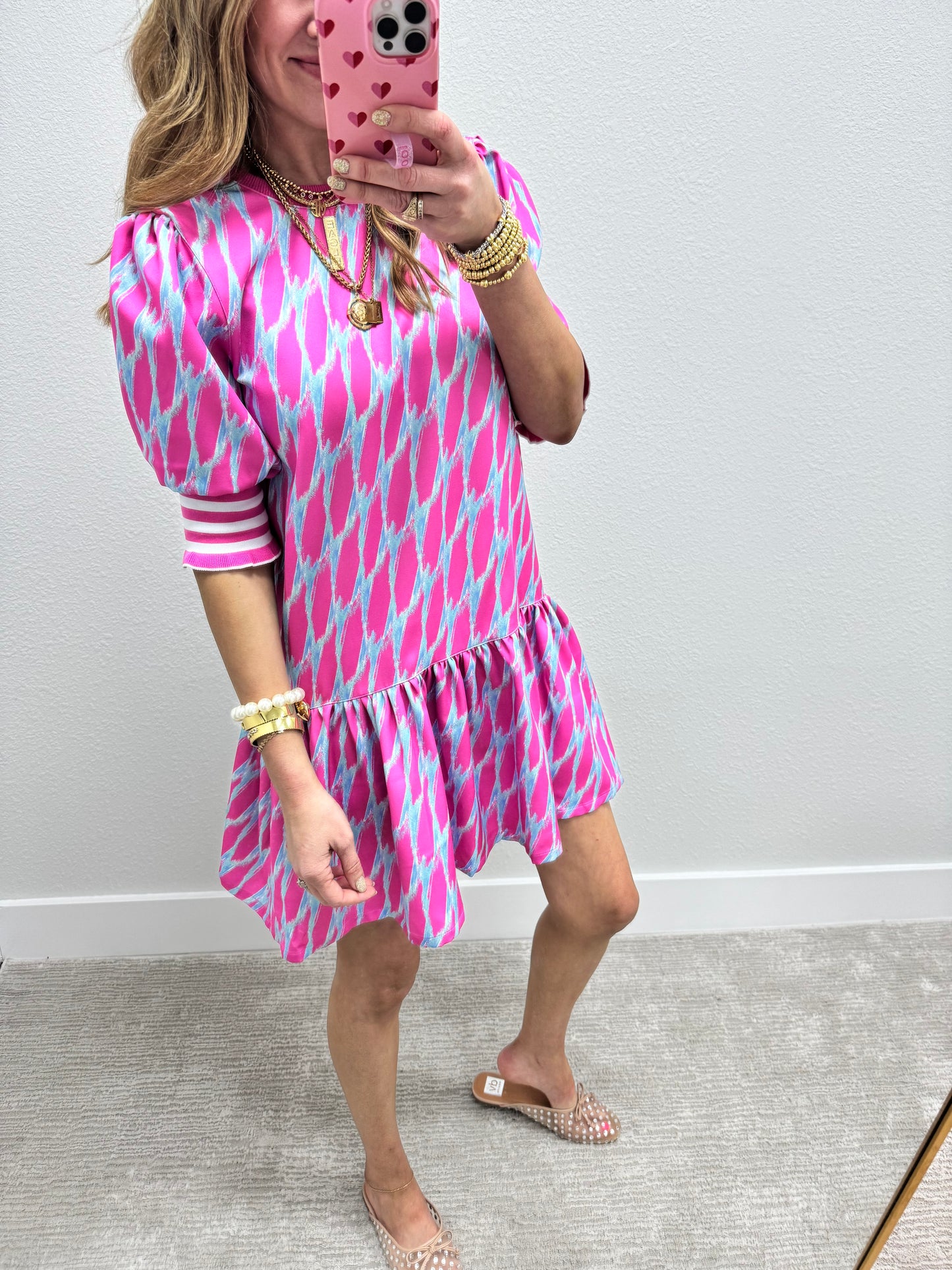 Scuba Pink and Blue Printed Dress
