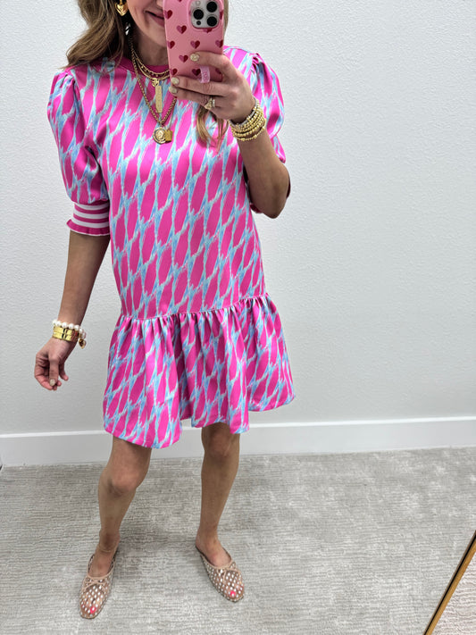 Scuba Pink and Blue Printed Dress