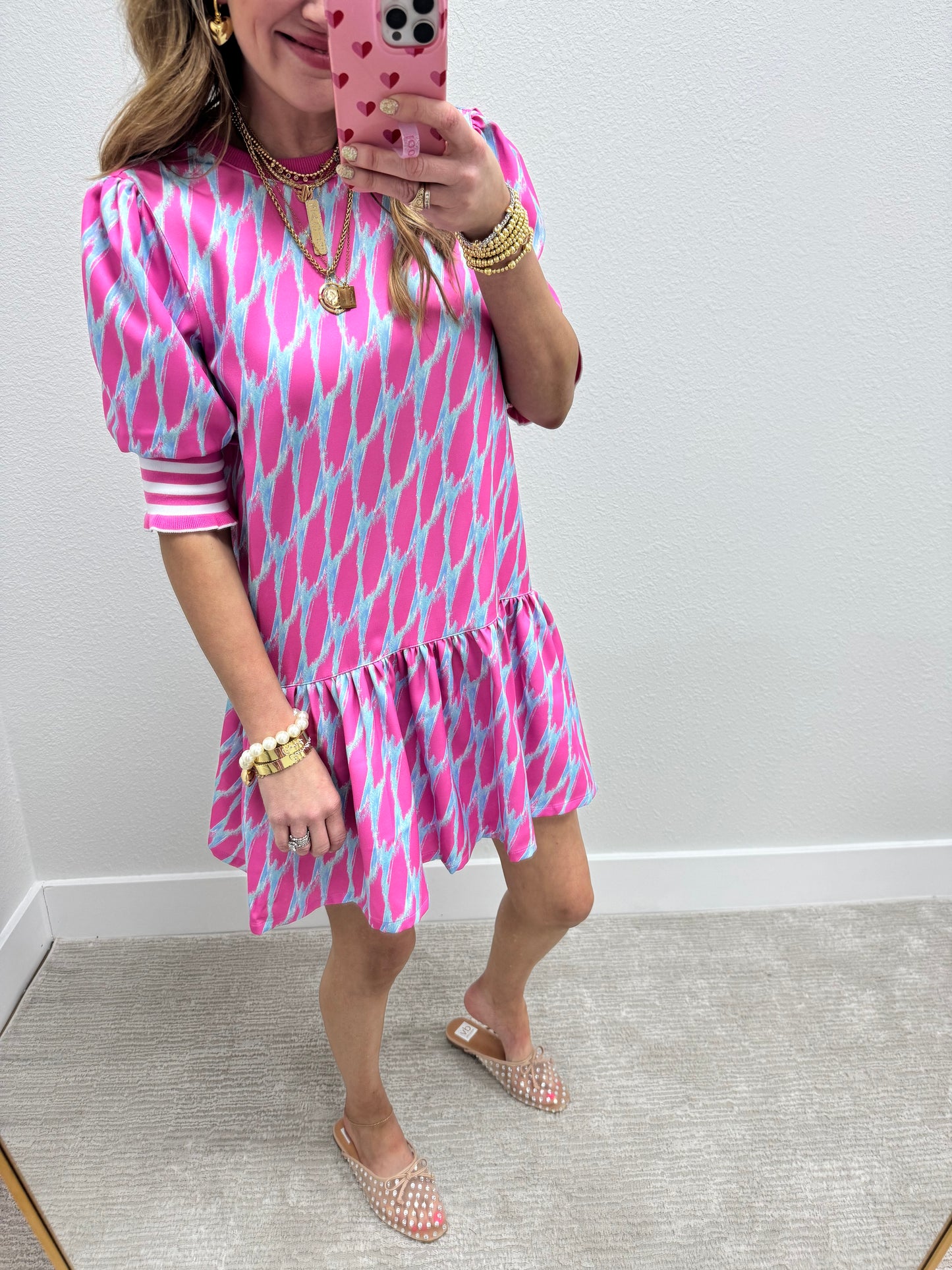 Scuba Pink and Blue Printed Dress