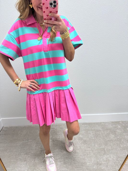 Pink and Mint Striped Ruffle Dress FS