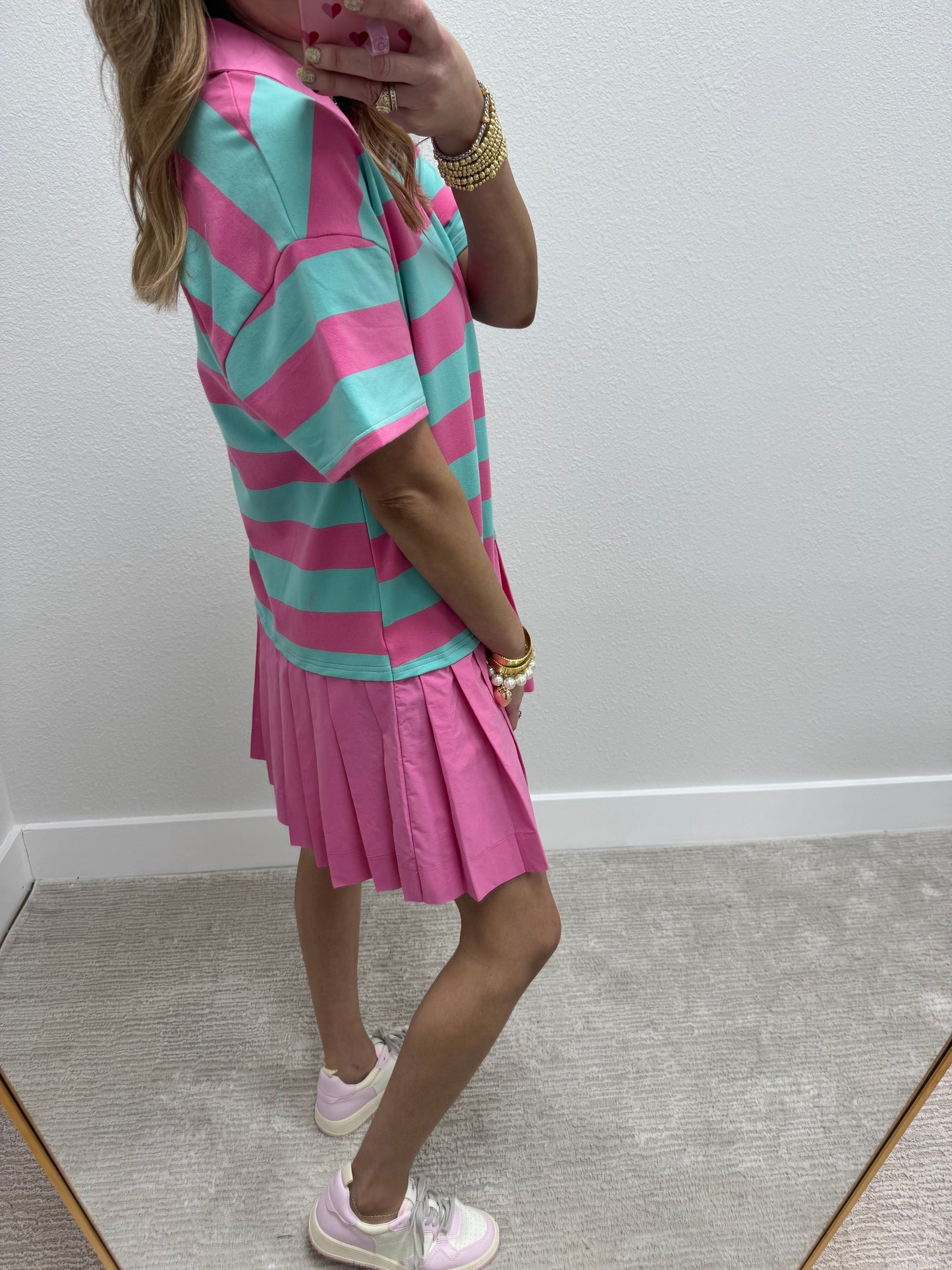 Pink and Mint Striped Ruffle Dress FS