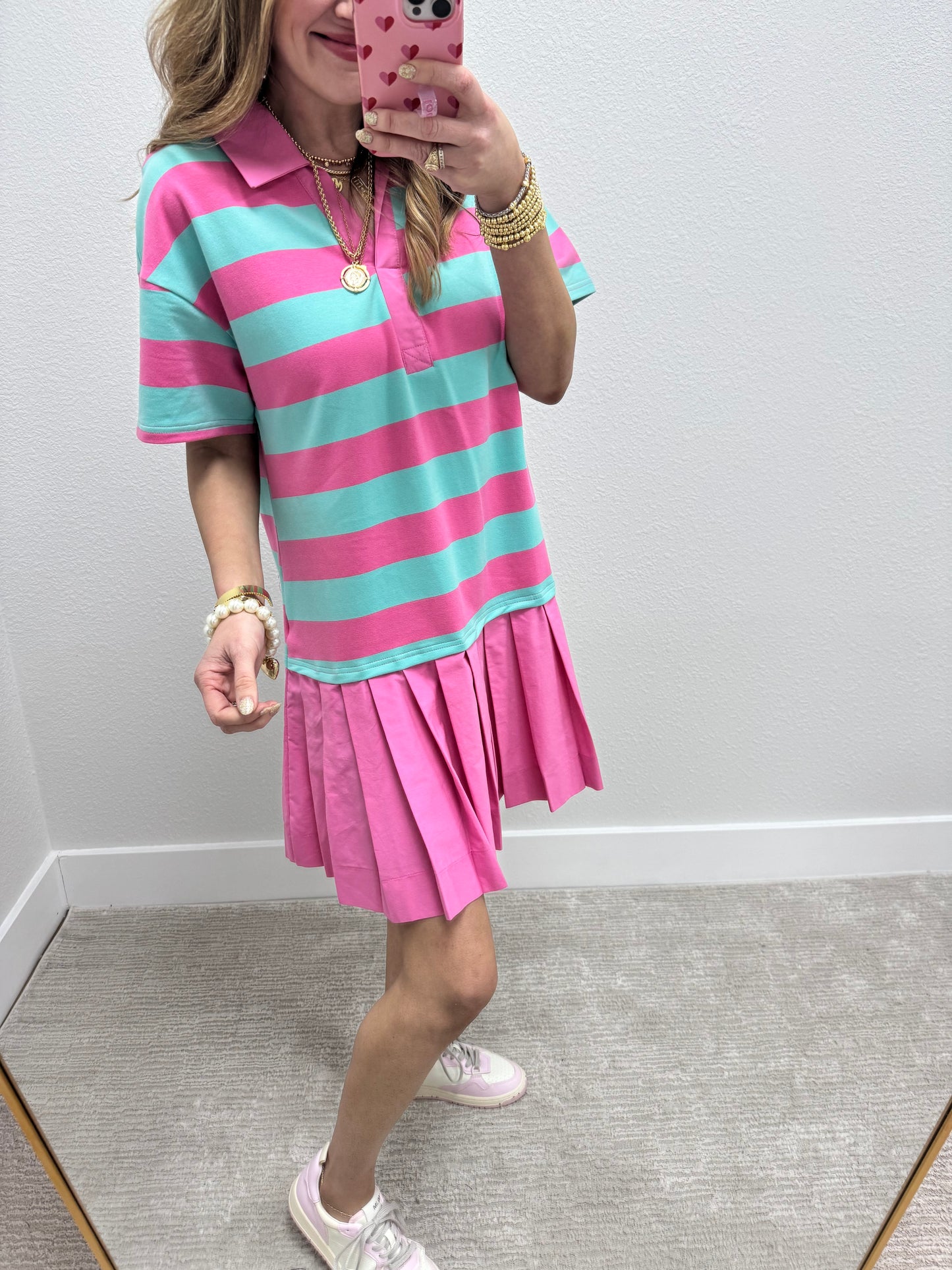 Pink and Mint Striped Ruffle Dress FS