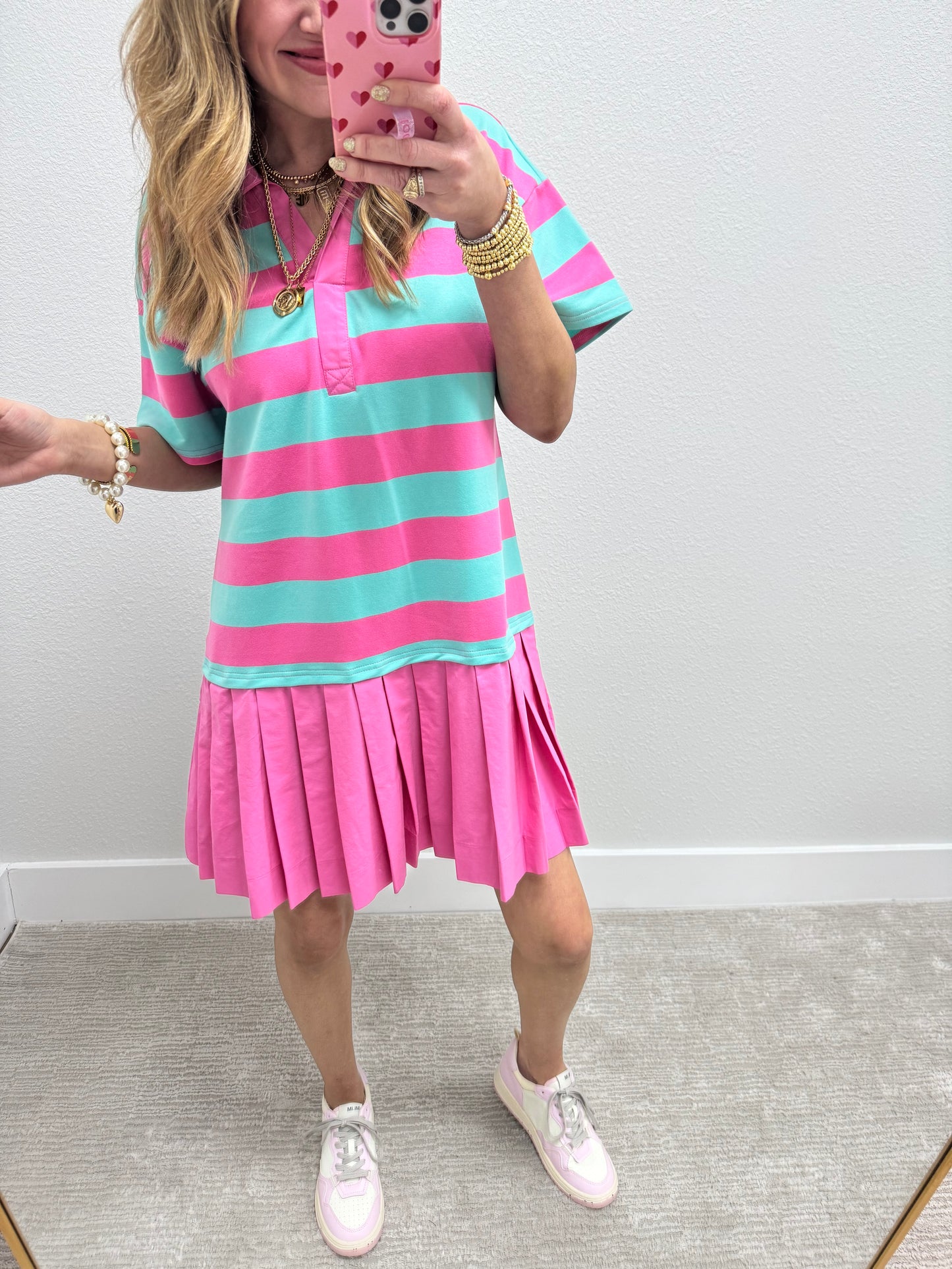 Pink and Mint Striped Ruffle Dress FS