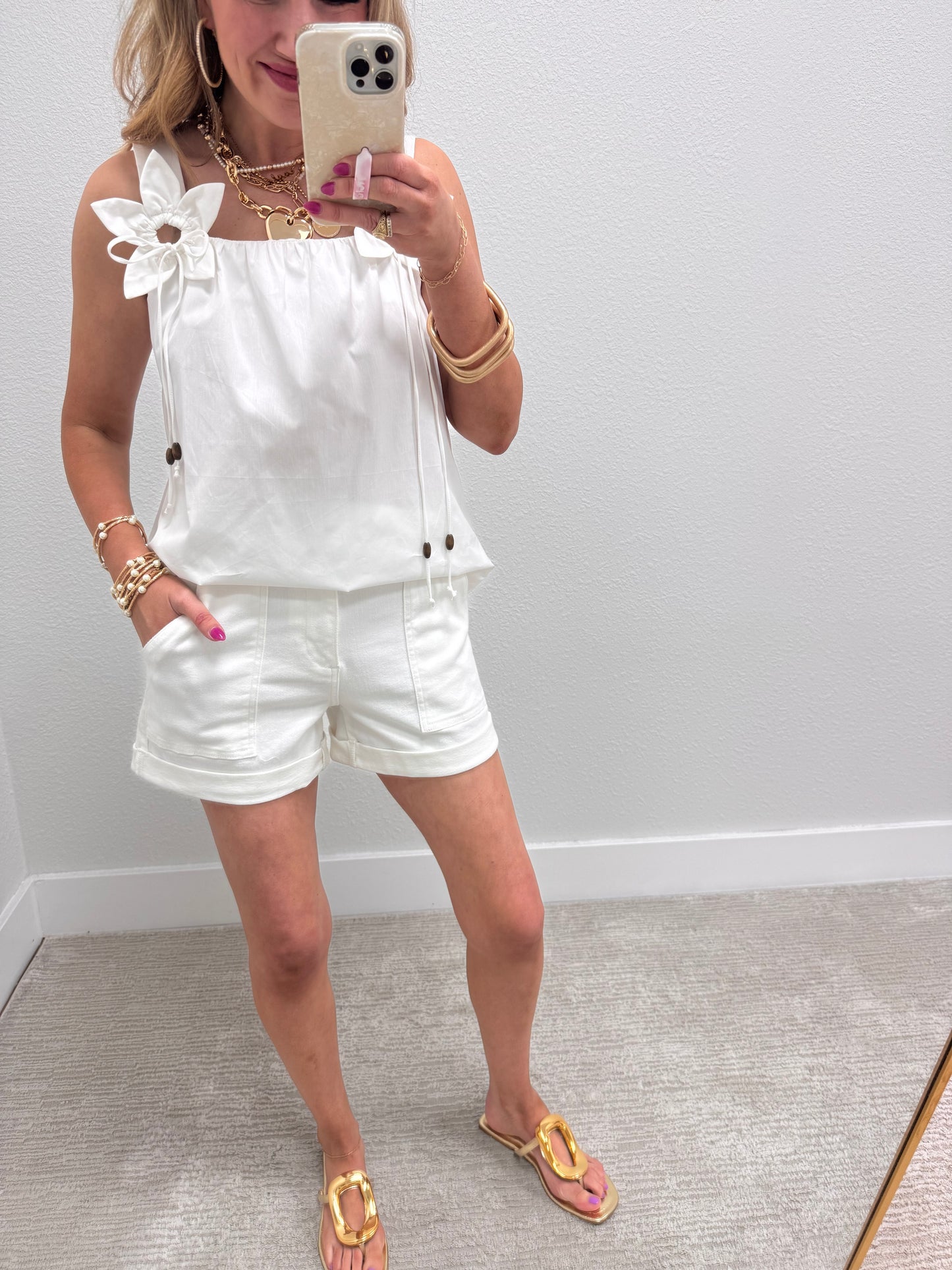 White High Rise Trouser Pocket Jean Shorts FS