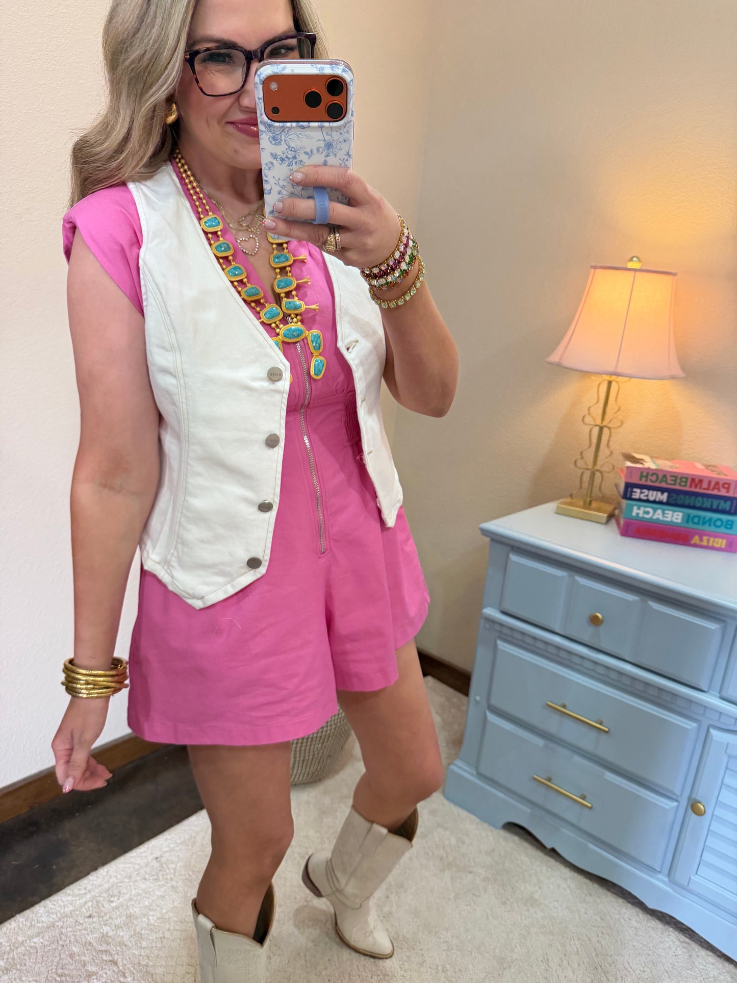 Risen Cream Denim Button Vneck Vest