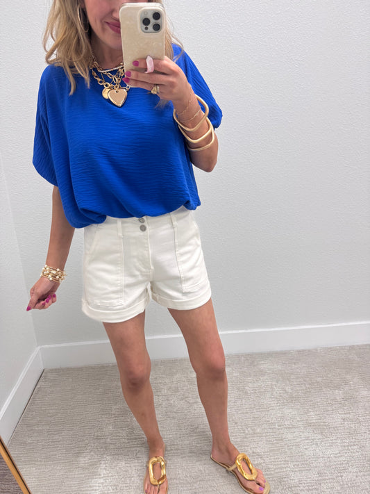 White High Rise Trouser Pocket Jean Shorts FS