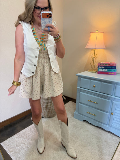 Risen Cream Denim Button Vneck Vest