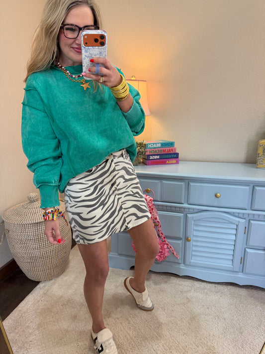 Green Acid Wash Exposed-seam Fleece Sweatshirt