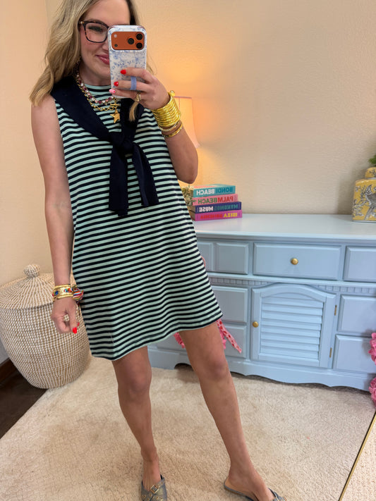 Navy Striped Shoulder Look Dress