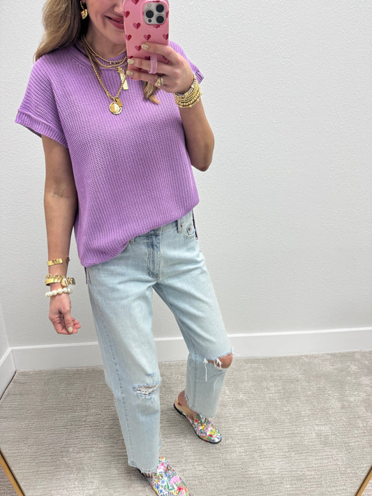 Lavender Knit Short Sleeve Top