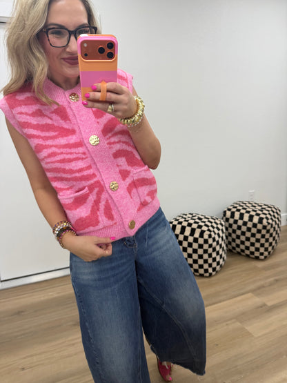 Pink Tiger Stripe Knit Sweater Vest