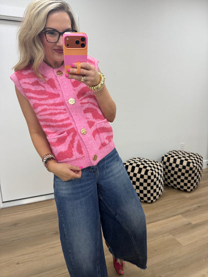 Pink Tiger Stripe Knit Sweater Vest