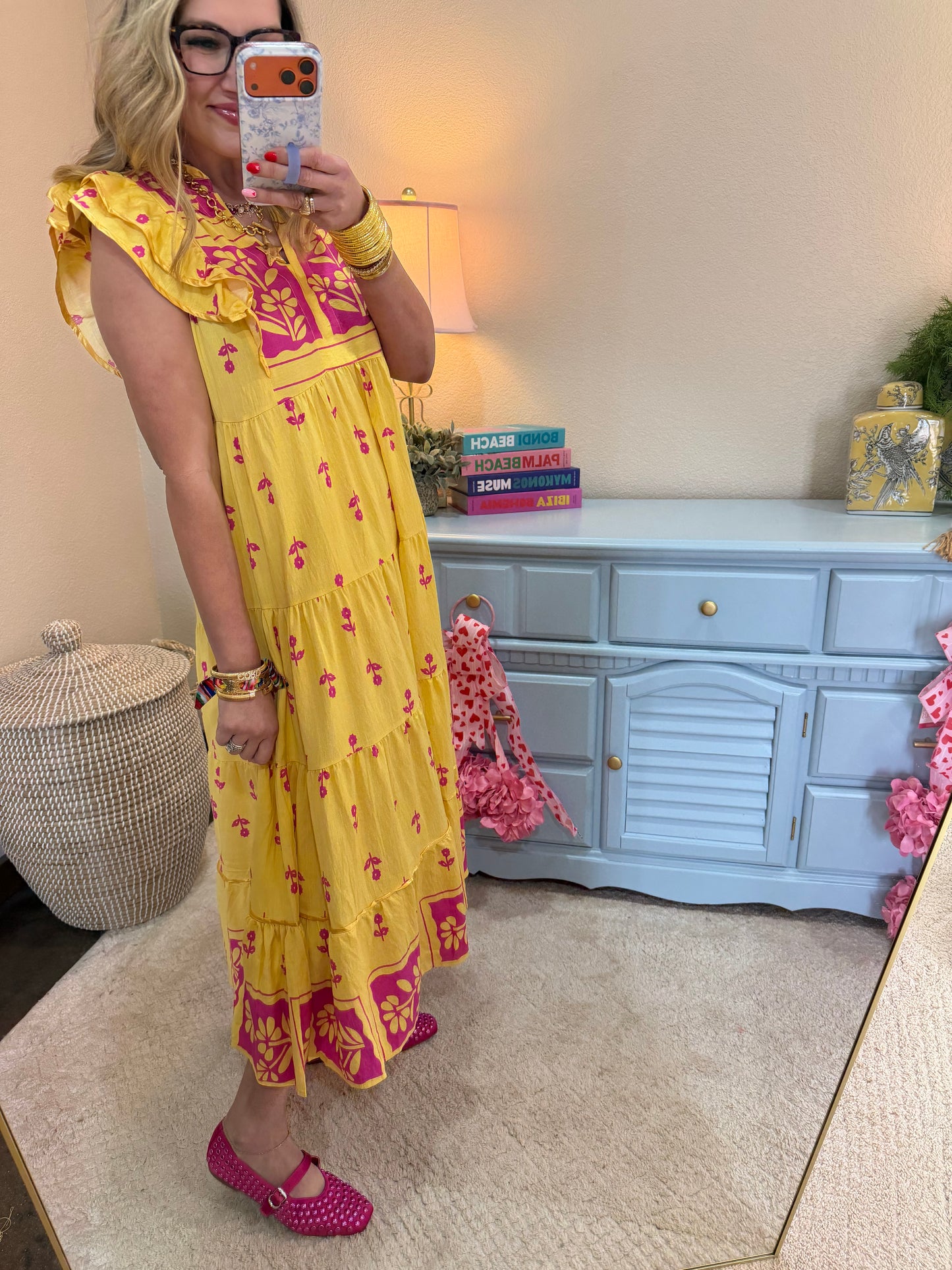 Honey Floral Tiered Ruffle Midi Dress